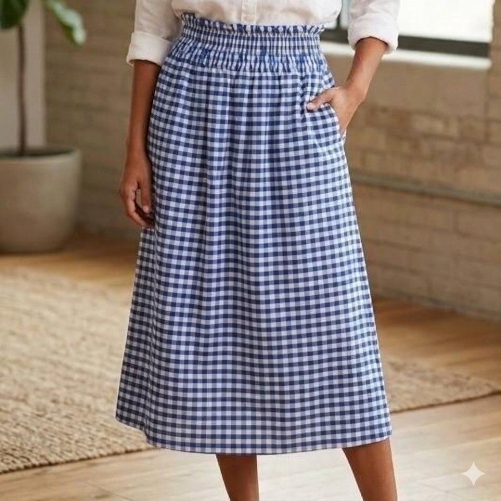Universal Thread Midi Skirt Women S Blue White Gingham Smocked Waist Cottagecore